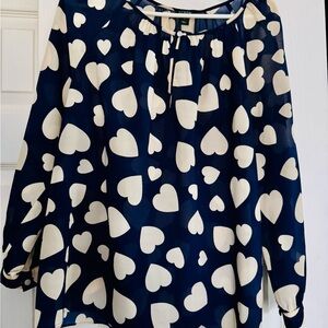J. Crew Blue and Cream Heart Print Blouse